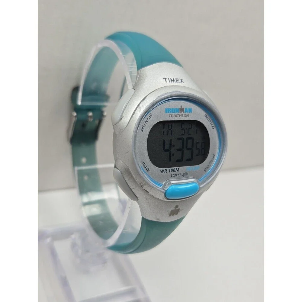Timex Ironman Womens Teal Silver Digital Watch 10 Lap Indiglo Alarm New Battery